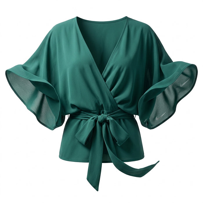 Tie Waist Cap Sleeve Blouse