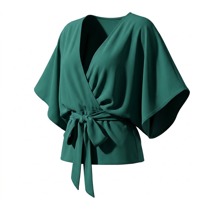 Tie Waist Cap Sleeve Blouse