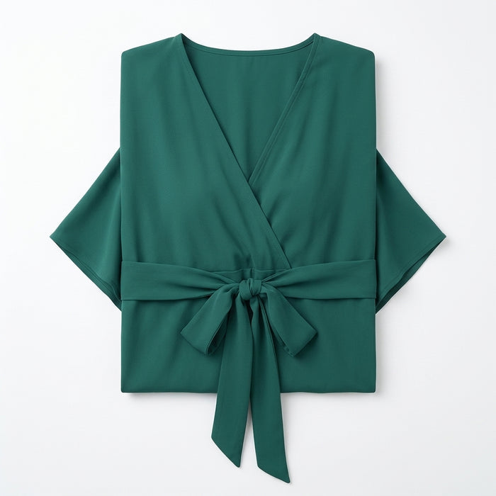 Tie Waist Cap Sleeve Blouse