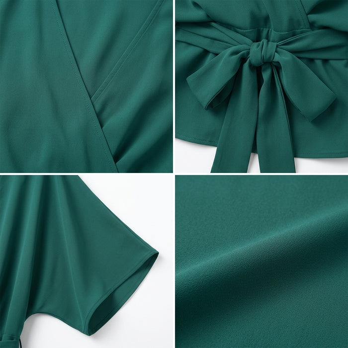 Tie Waist Cap Sleeve Blouse