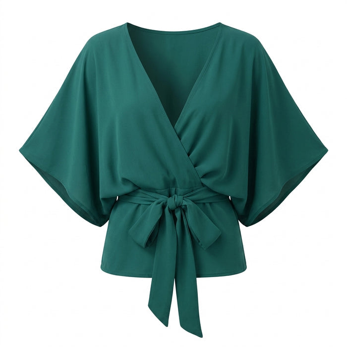 Tie Waist Cap Sleeve Blouse