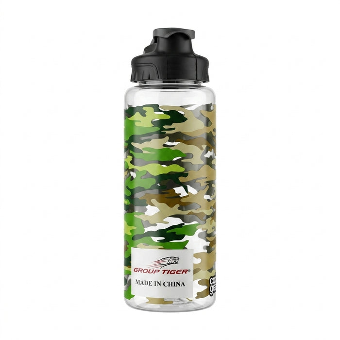 Tiger Camouflage Plastic Water Bottle With Flip Top Lid
