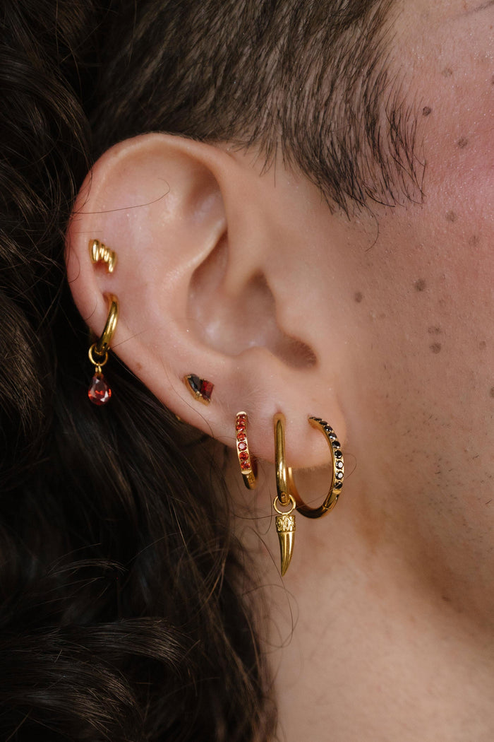 Titanium Celestial Hoops - Garnet