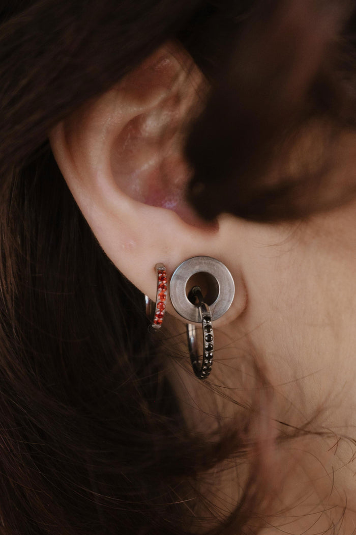 Titanium Celestial Hoops - Garnet