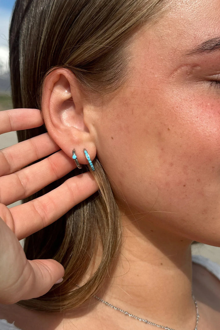 Titanium Solitaire Hoops - Blue Lagoon