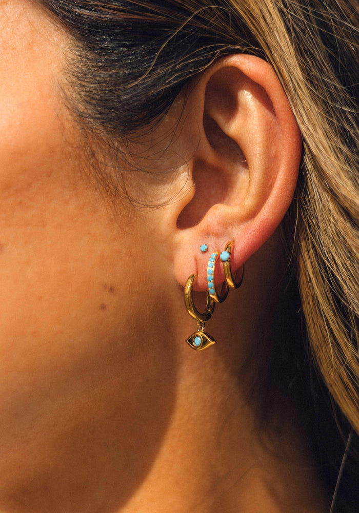 Titanium Solitaire Hoops - Blue Lagoon