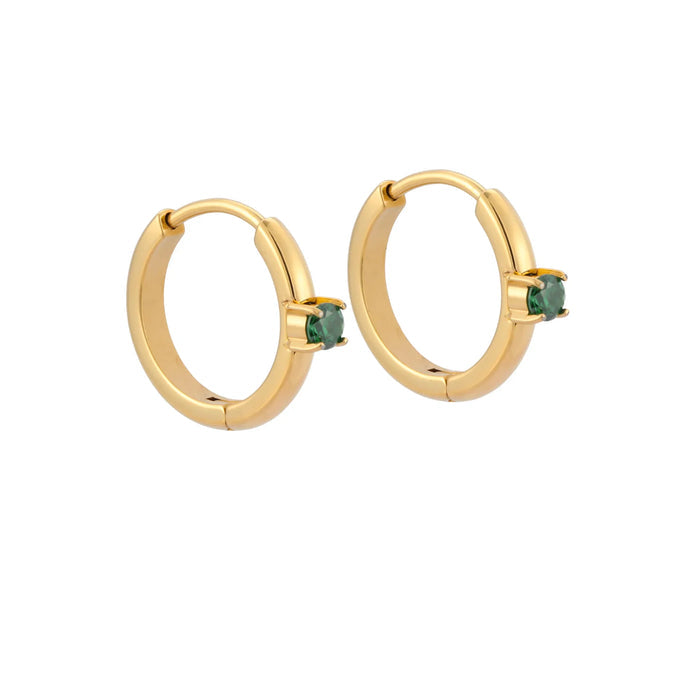 Titanium Solitaire Hoops - Emerald Green