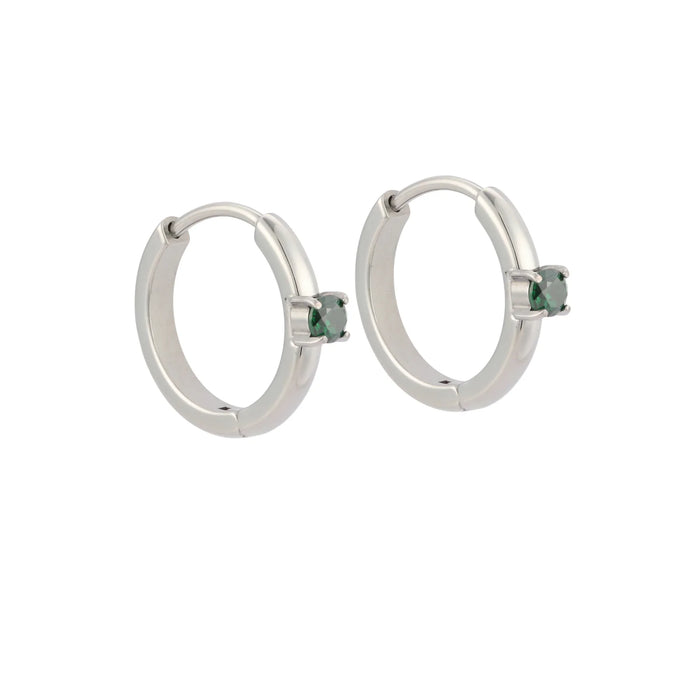 Titanium Solitaire Hoops - Emerald Green