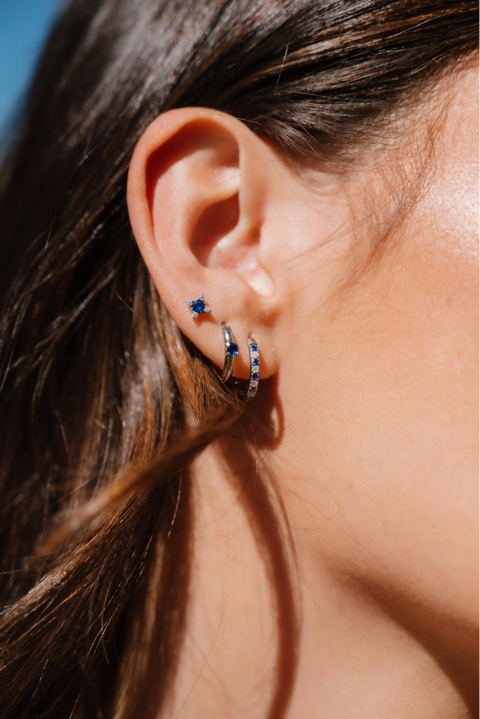 Titanium Solitaire Hoops - Sapphire