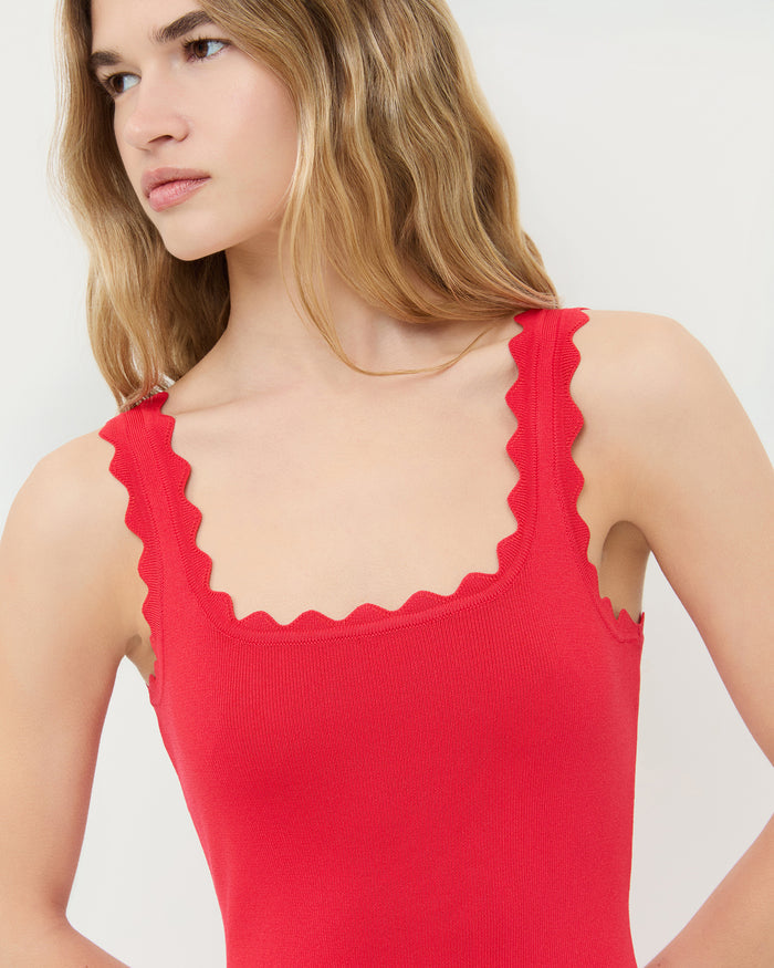 Tori Sleeveless Scalloped Dress in Red