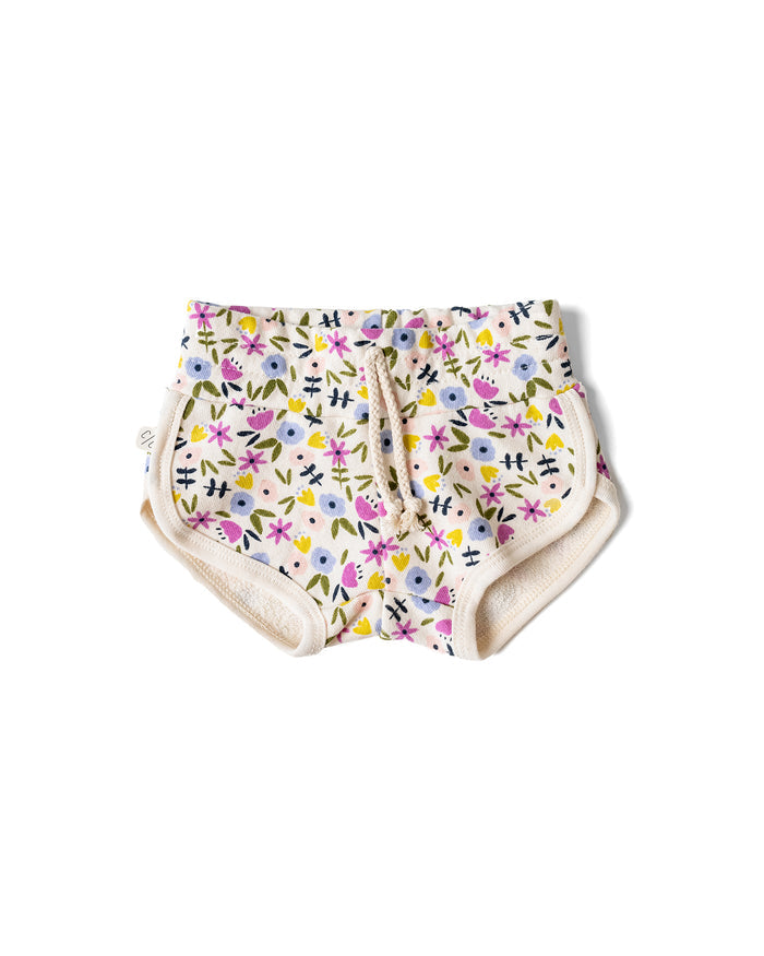 track shorts CO - bright ditsy floral