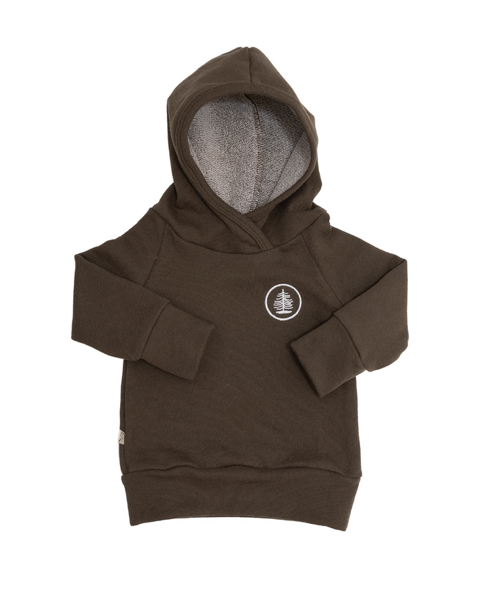 trademark raglan hoodie - tree patch on dark fatigue
