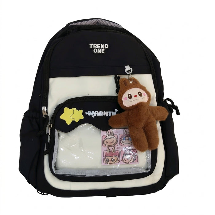Trend One Kids School Backpack With Detachable Plush Keychain Size 17 Inch