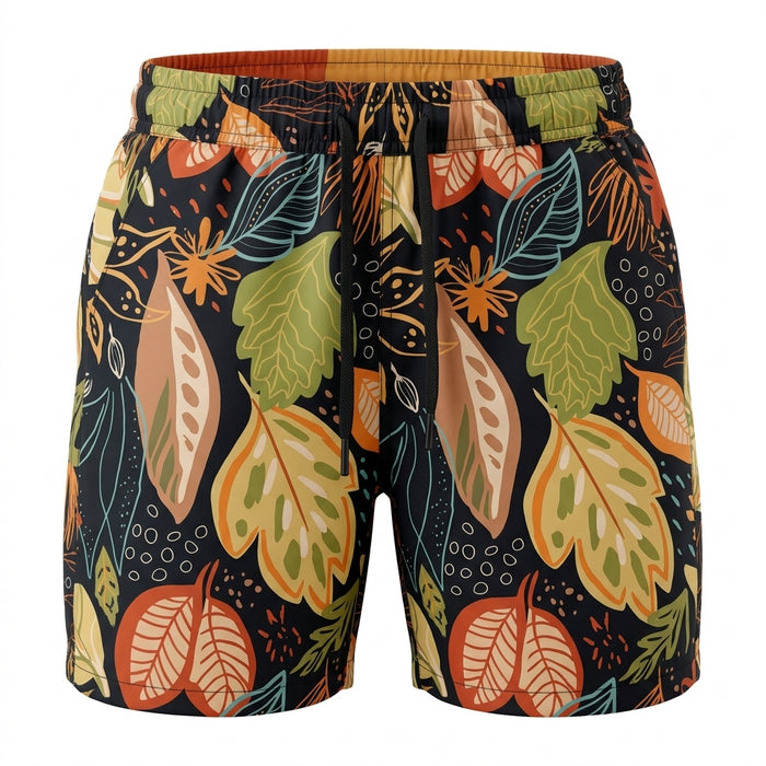 Tropical Leaf Print Drawstring Shorts