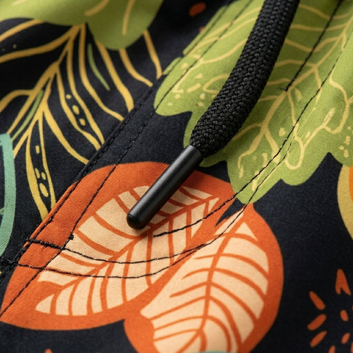 Tropical Leaf Print Drawstring Shorts