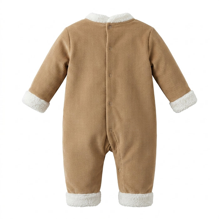 Two Girls Baby Ribbed Plush Trim Romper Cinnamon