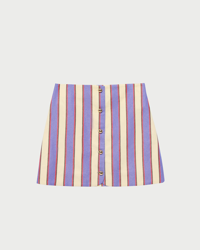 Vita Skirt in jewel and butter striped cotton-linen fabric.