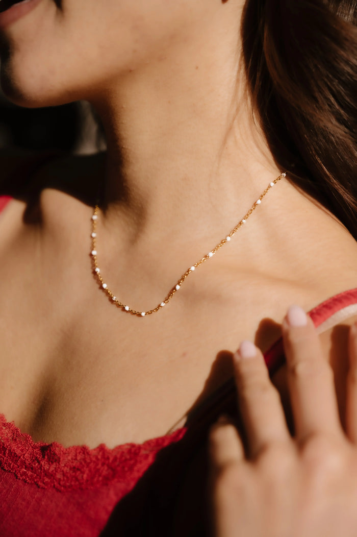 White Enamel Dotted Necklace
