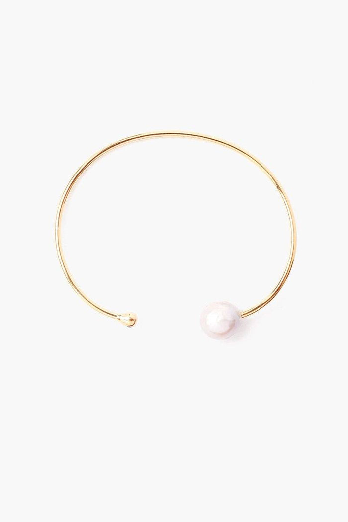 White Pearl and Gold Diamond Cuff