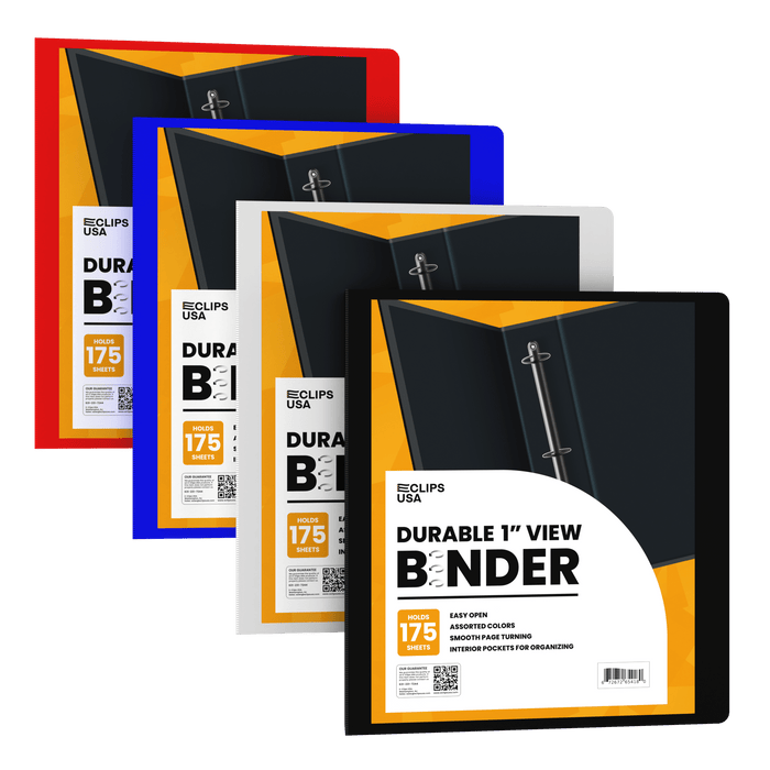 Wholesale 1" Binders in Assorted Colors with 2 Interior Pockets - Bulk Case of 24 Binders