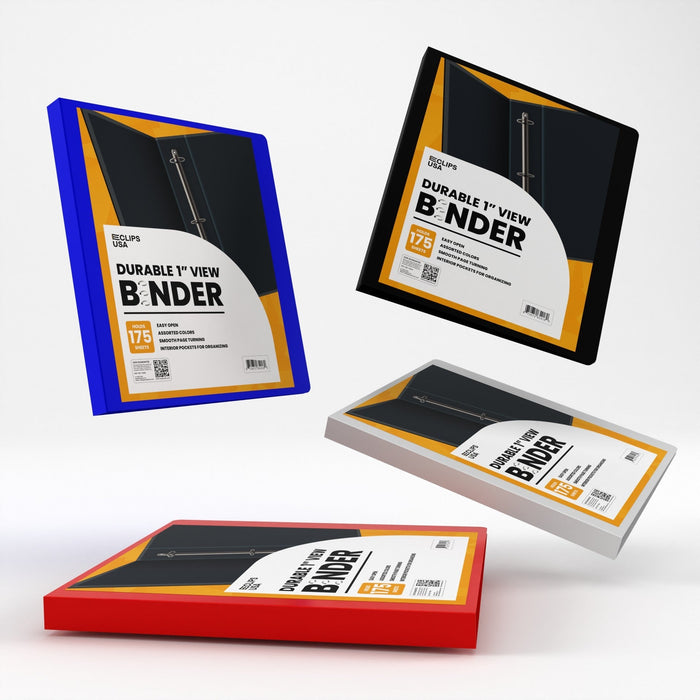 Wholesale 1" Binders in Assorted Colors with 2 Interior Pockets - Bulk Case of 24 Binders
