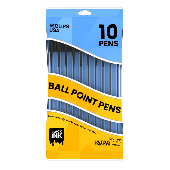 Wholesale Ballpoint Pens in Black - Pack of 10  - Bulk Case of 72 Packs - 720 Black Pens Total