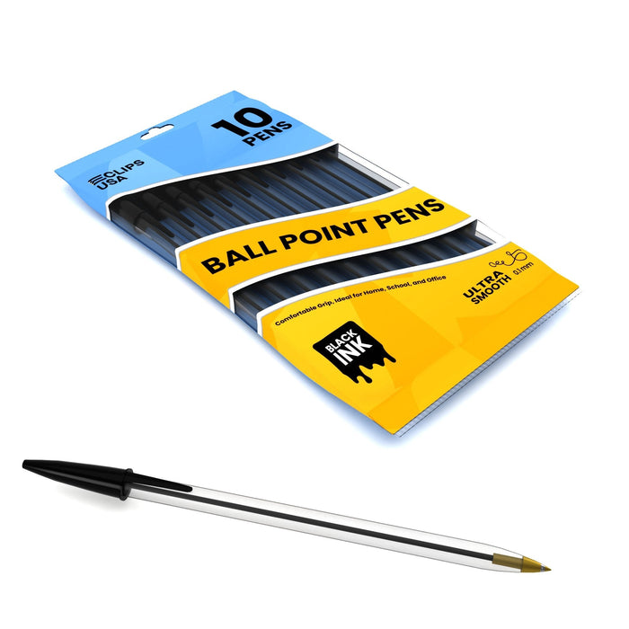Wholesale Ballpoint Pens in Black - Pack of 10  - Bulk Case of 72 Packs - 720 Black Pens Total