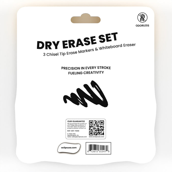Wholesale Dry Erase Marker Set - Set Of 3  Chisel-Tip Markers With Eraser in Black - Bulk Case of 40 Sets