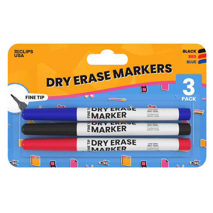 Wholesale Dry Erase Markers - Assorted Colors in a 3 Pack - 36 Packs in a Case - 108 Total Markers