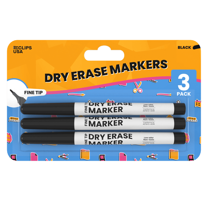 Wholesale Dry Erase Markers - Fine Tip - 3 Pack in Black - 36 Packs in a Case - 108 Total Markers