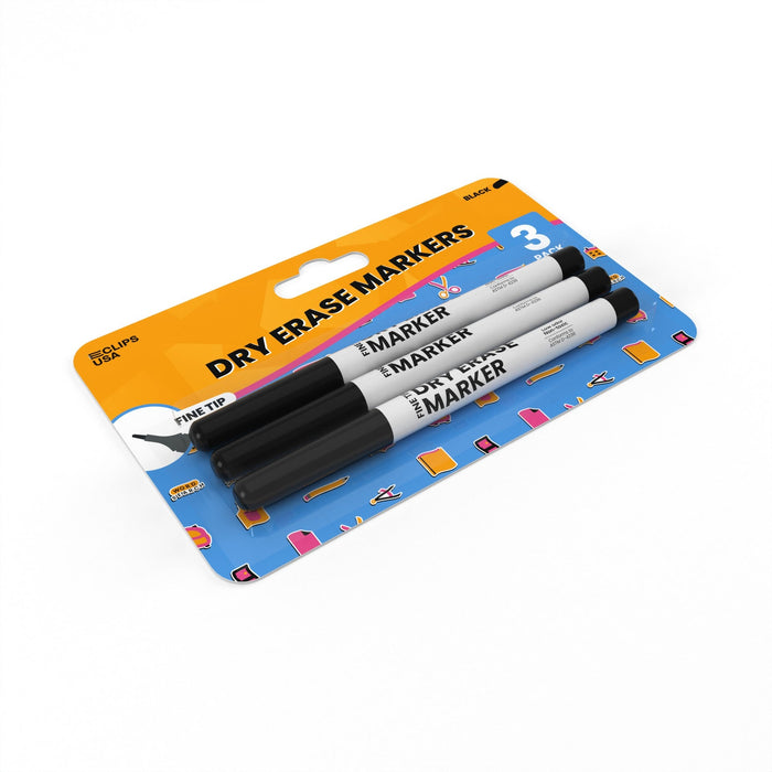 Wholesale Dry Erase Markers - Fine Tip - 3 Pack in Black - 36 Packs in a Case - 108 Total Markers