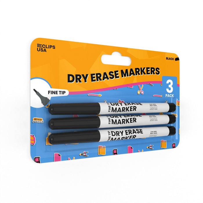Wholesale Dry Erase Markers - Fine Tip - 3 Pack in Black - 36 Packs in a Case - 108 Total Markers
