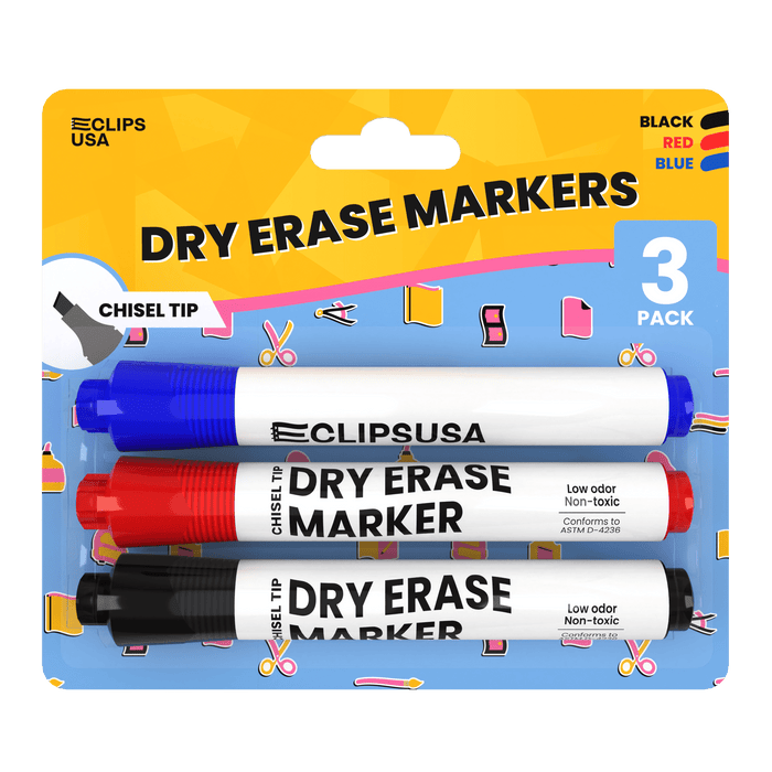 Wholesale Dry Erase Markers in Assorted Colors - Chisel Tip - Bulk Case 36 Packs of 3 - Total 108 Markers