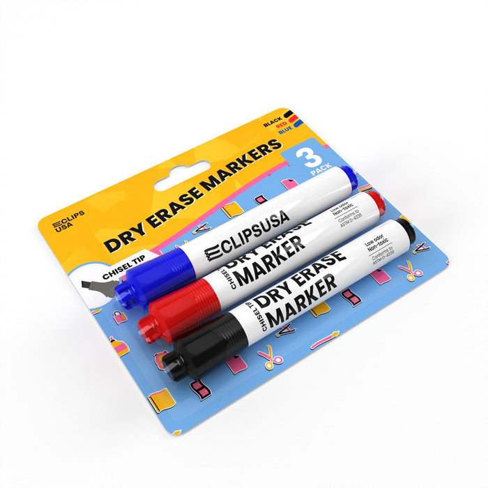 Wholesale Dry Erase Markers in Assorted Colors - Chisel Tip - Bulk Case 36 Packs of 3 - Total 108 Markers