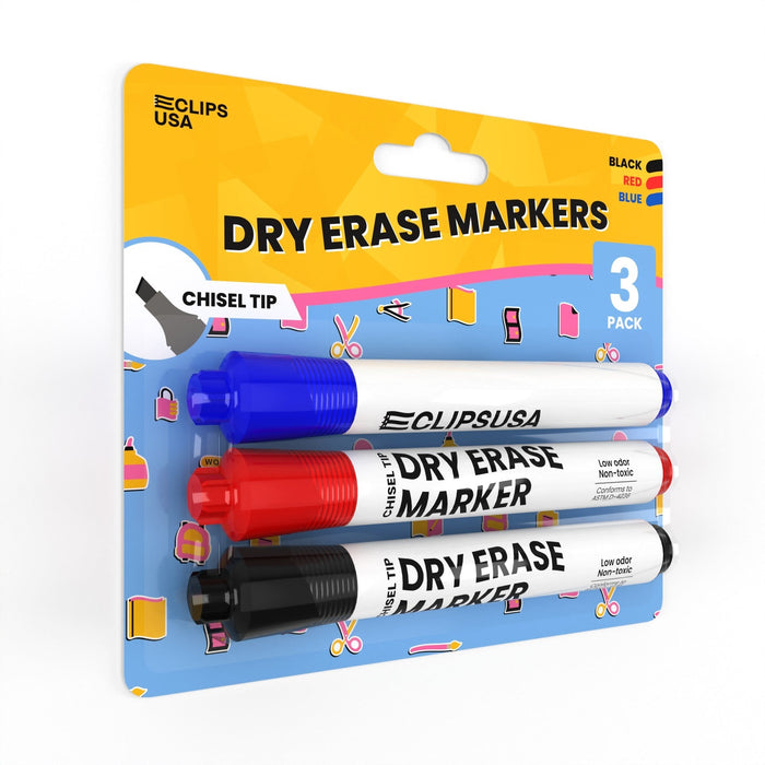 Wholesale Dry Erase Markers in Assorted Colors - Chisel Tip - Bulk Case 36 Packs of 3 - Total 108 Markers