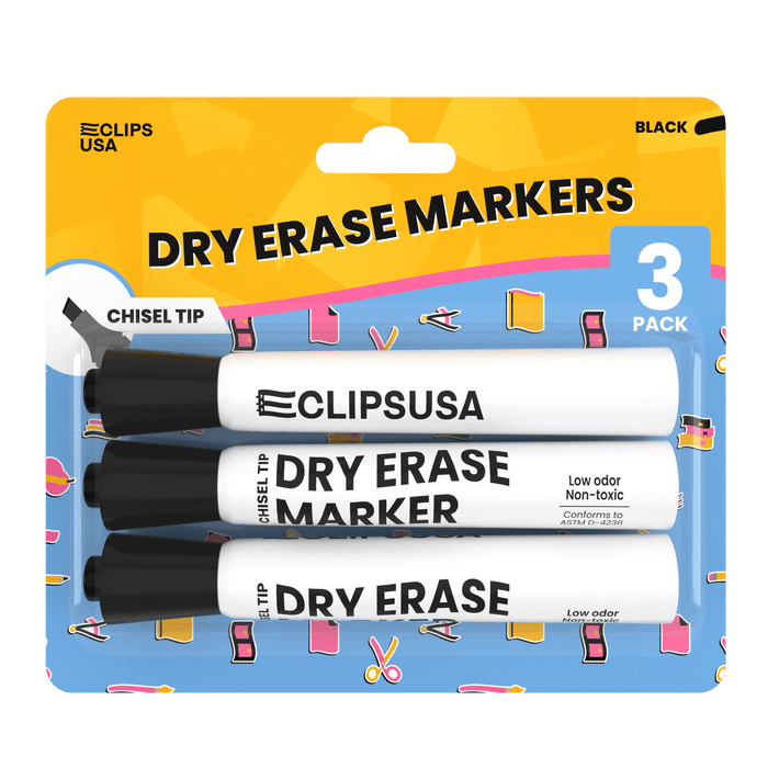 Wholesale Dry Erase Markers in Black - Chisel Tip - 72 Packs of 3 in a Bulk Case - Total 216 Markers