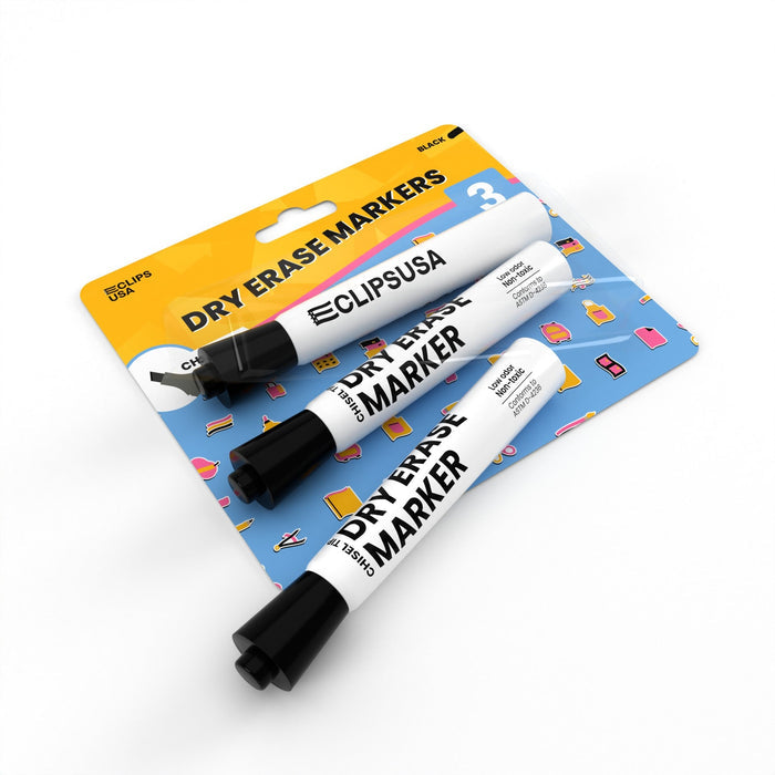Wholesale Dry Erase Markers in Black - Chisel Tip - 72 Packs of 3 in a Bulk Case - Total 216 Markers