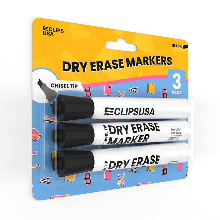 Wholesale Dry Erase Markers in Black - Chisel Tip - 72 Packs of 3 in a Bulk Case - Total 216 Markers