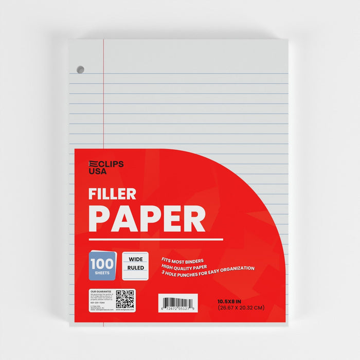 Wholesale Filler Paper for Students - Wide Ruled - 100 Sheets - Bulk Case of 48 Packs
