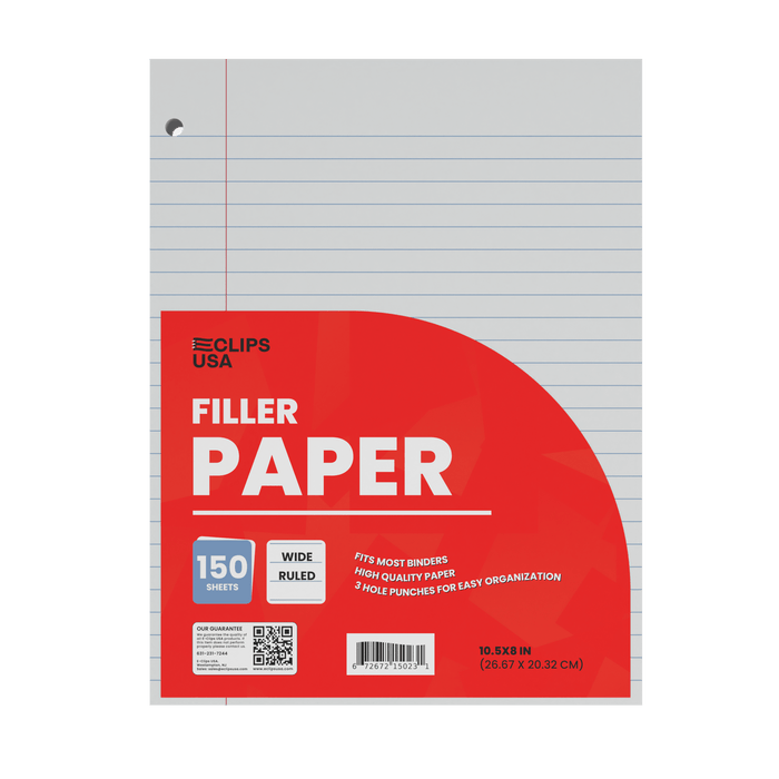 Wholesale Filler Paper for Students - Wide Ruled - 150 Sheets - Bulk Case of 36 Packs
