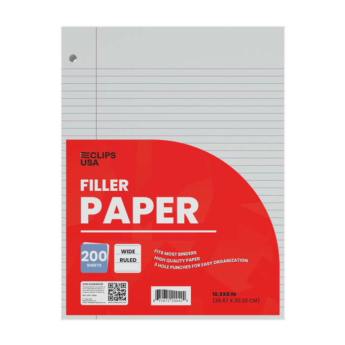 Wholesale Filler Paper for Students - Wide Ruled - 200 Sheets - Bulk Case of 24 Packs