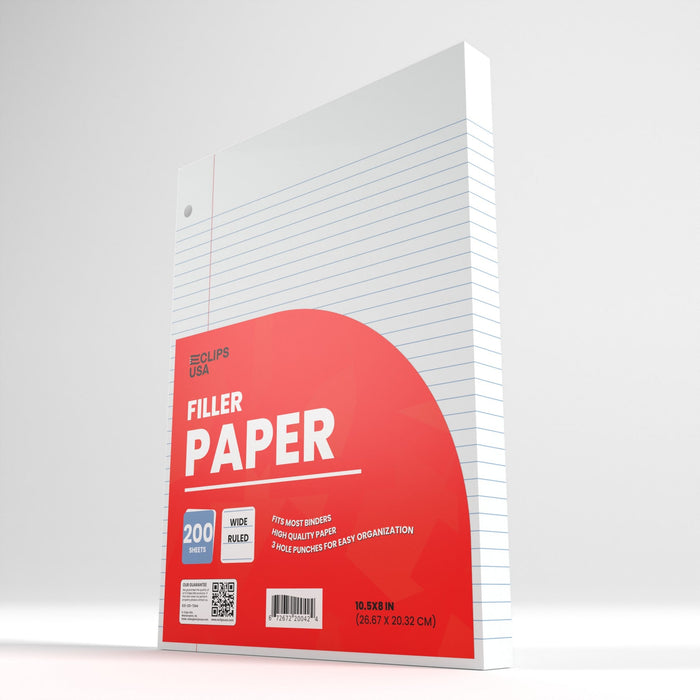 Wholesale Filler Paper for Students - Wide Ruled - 200 Sheets - Bulk Case of 24 Packs