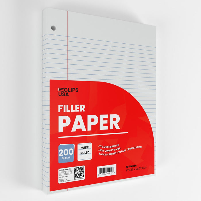 Wholesale Filler Paper for Students - Wide Ruled - 200 Sheets - Bulk Case of 24 Packs