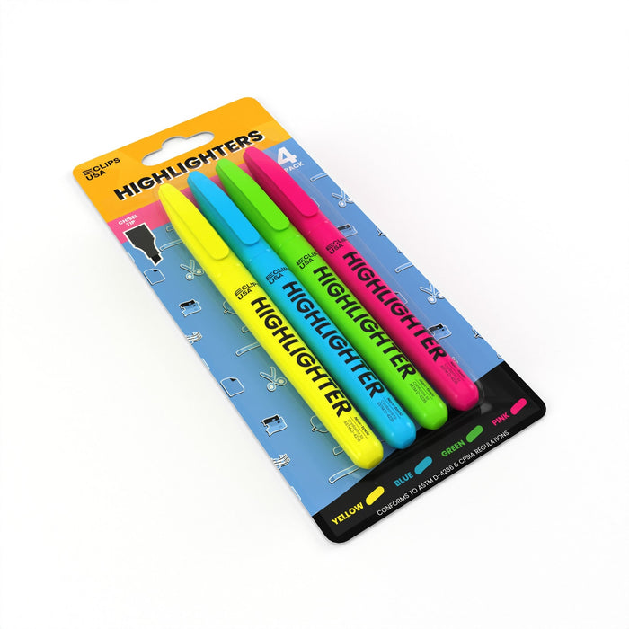 Wholesale Highlighters in Assorted Colors - Fine Tip - Pack of 4 - Bulk Case / 48 Packs - 192 Total Markers
