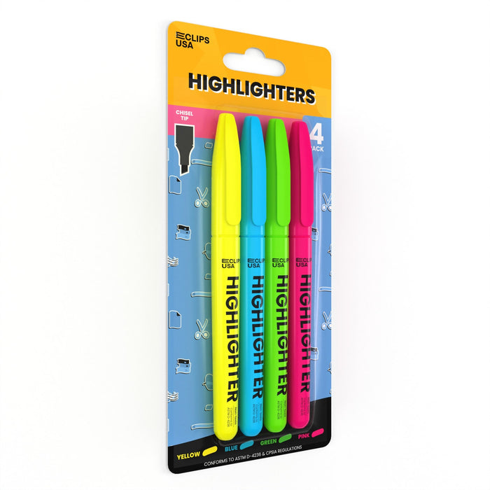Wholesale Highlighters in Assorted Colors - Fine Tip - Pack of 4 - Bulk Case / 48 Packs - 192 Total Markers