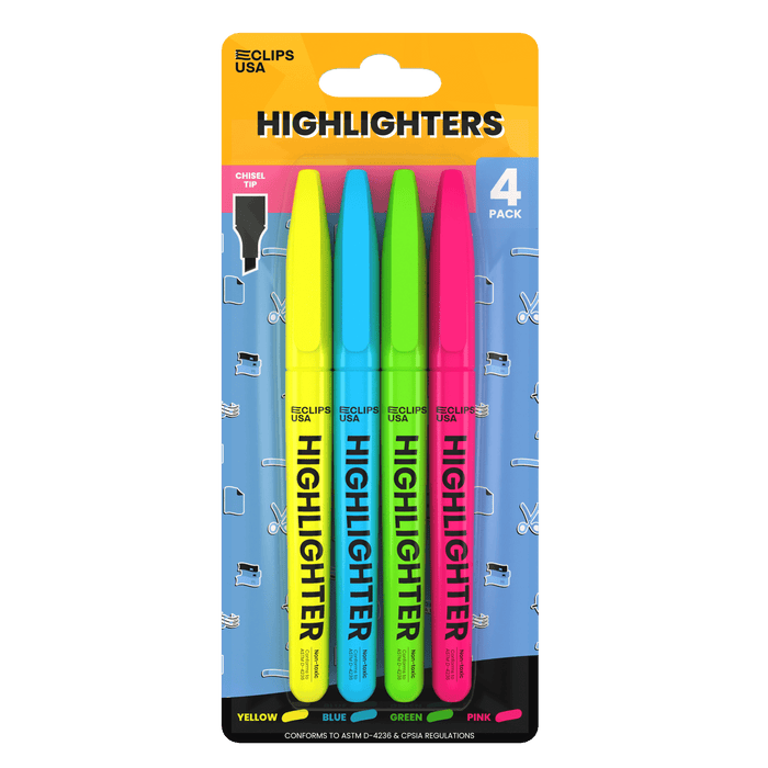 Wholesale Highlighters in Assorted Colors - Fine Tip - Pack of 4 - Bulk Case / 48 Packs - 192 Total Markers