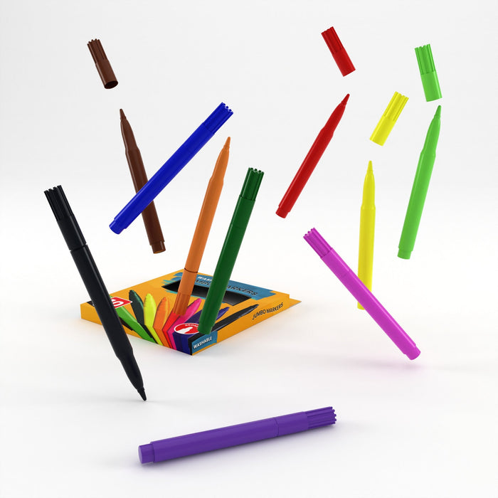 Wholesale Jumbo Washable Markers - 10 Pack Broad Tip Assorted Colors - Bulk Case of 48 Packs