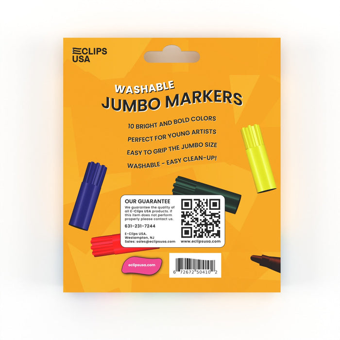 Wholesale Jumbo Washable Markers - 10 Pack Broad Tip Assorted Colors - Bulk Case of 48 Packs