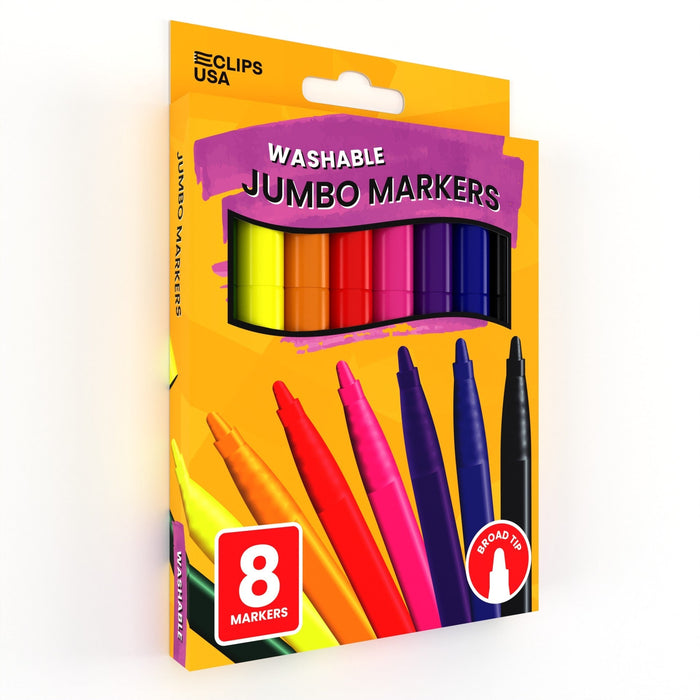 Wholesale Jumbo Washable Markers - 8 Pack Broad Tip Assorted Colors - Bulk Case of 48 Packs