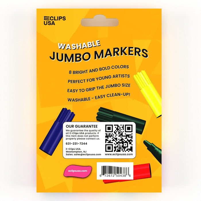 Wholesale Jumbo Washable Markers - 8 Pack Broad Tip Assorted Colors - Bulk Case of 48 Packs